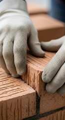 Labor and Construction Activities at a Bricklaying Site Close-Up Manual Work Urban Environment Focused Viewpoint
