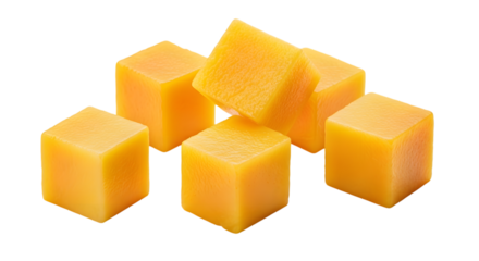 Golden mango cubes stacked together isolated element for design projects isolated on transparent background