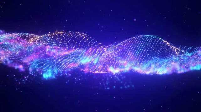 Futuristic light waves: dynamic particle motion with vibrant colors