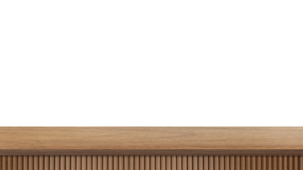 Minimal cozy wooden countertop with wooden slats bar mockup design for product presentation isolated on background with clipping path. 