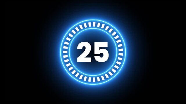 Glowing neon circle countdown timer 30 to 0 seconds animation Isolated on Black Background