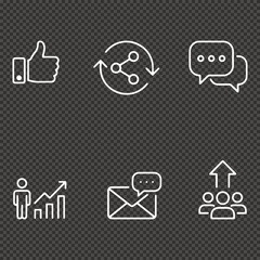 Social Media Marketing and Audience Engagement Icons Digital Communication and Business Growth Vector Set