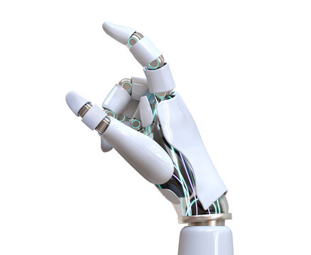Futuristic Robot hand showing gesture, isolated on transparent background.