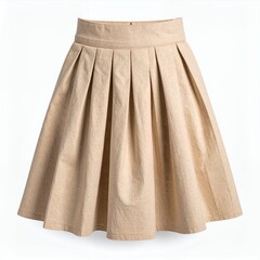Elegant beige pleated skirt on white background showcasing subtle texture and design