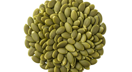 Collection of pumpkin seeds arranged in a heart shape isolated on transparent background