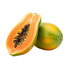 Fresh Papaya Fruit Cut in Half Isolated on White Background