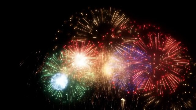 Vibrant fireworks display lighting up the night sky with multicolor bursts of light