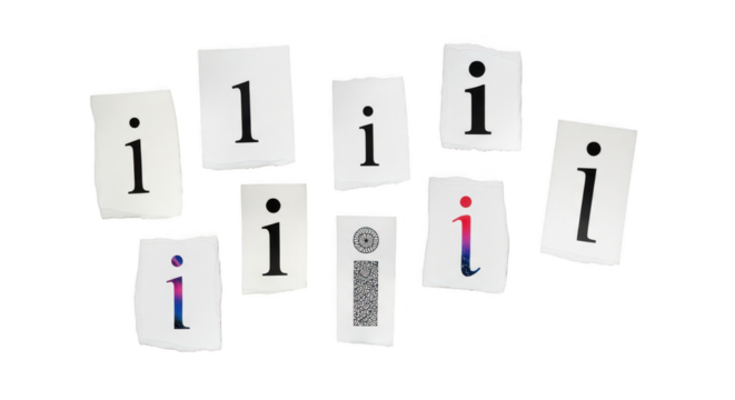 Collection of torn paper pieces with the letter i and qr code, isolated on transparent background - Powered by Adobe