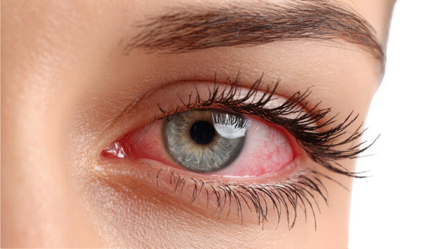 Red irritated eyelid with conjunctivitis, isolated on transparent background, showing inflammation and bloodshot eye, a common eye condition caused by allergies, infections, or irritants