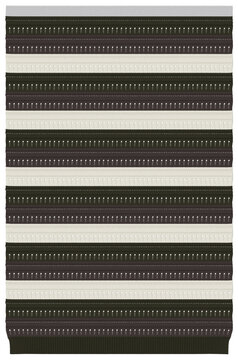 Horizontal striped knitted fabric with alternating dark green, dark gray, and off-white colors isolated on transparent background