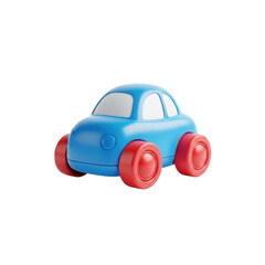 Blue toy car with red wheels