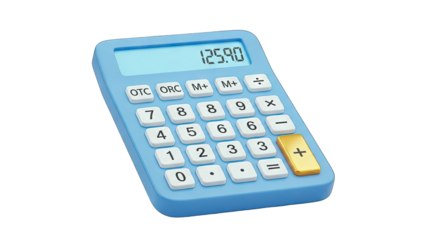 Blue Calculator Displaying 125.90 on White Background