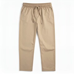 Beige casual drawstring pants displayed on a clean white background suitable for e-commerce