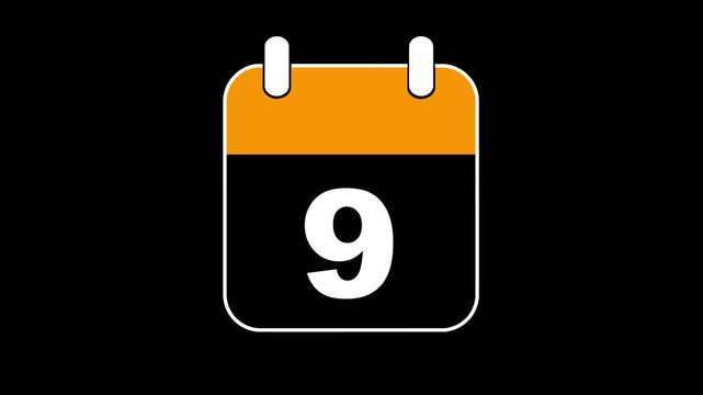 The Calendar Flips 2D Cartoon Animation. Alpha Channel. Calendar icon with number 09 on black background. template for digital scheduling, smart reminders, countdown interfaces, and timeline.