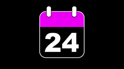 Abstract calendar icon - day no 24 animation. Simple technology calendar with date concept on black background. 4K Video motion graphic animation. Event reminder symbol.