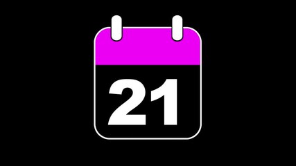 Abstract calendar icon - day no 21 animation. Simple technology calendar with date concept on black background. 4K Video motion graphic animation. Event reminder symbol.