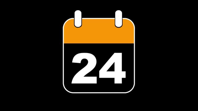 Abstract calendar icon - day no 24 animation. Simple technology calendar with date concept on black background. 4K Video motion graphic animation. Event reminder symbol.