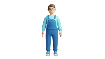 3D Rendered Man in Overalls Standing on White Background