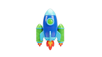 3D Rocket Ship Launching on White Background