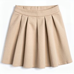 Beige pleated skirt on a white background presenting classic style and comfortable attire