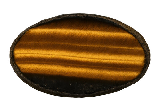 Tiger's eye gemstone cabochon with chatoyancy effect, polished oval stone, brown and gold mineral on transparent background