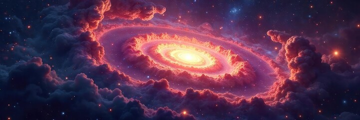 Mysterious swirling nebula, cosmic dust and gas forming intricate patterns, suggesting predetermined celestial events and the vastness of time and fate ,  night sky,  destiny,  light