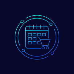shopping cart and calendar icon, linear design
