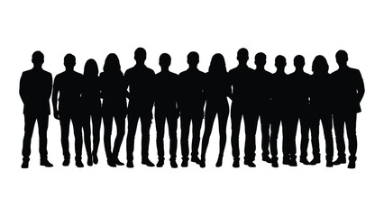 Naklejka premium A large group of people standing together depicted as a striking black silhouette