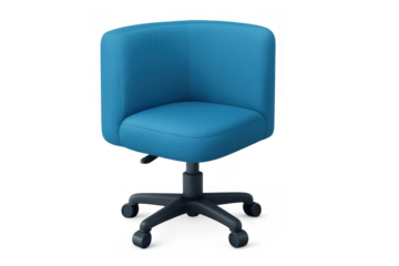 Blue ergonomic swivel office chair providing comfort and support for workspace interior design, transparent background