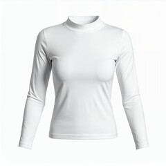 Clean white long-sleeve turtleneck top on a stark white background presents simple elegance