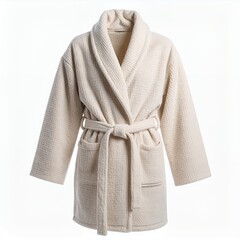 Cozy waffle bathrobe in off-white hue on a clean white background radiates comfort