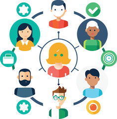 Teamwork and management line icons collection. Vector illustration eps10