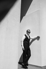 portrait of the groom of a man in the morning before the wedding