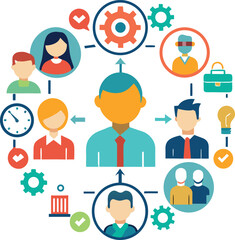 Teamwork and management line icons collection. Vector illustration eps10