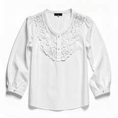 Elegant white blouse with intricate lace detailing on a clean background