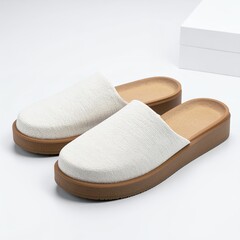 Minimalist white slippers with neutral soles showcase modern fashion aesthetic in white background