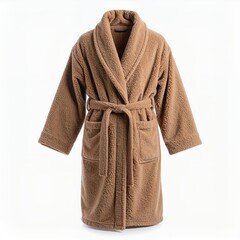 Elegant brown bathrobe with shawl collar isolated on a pristine white background