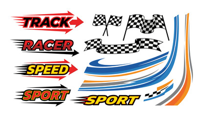 Racing sport speed graphic designs and checkered flags