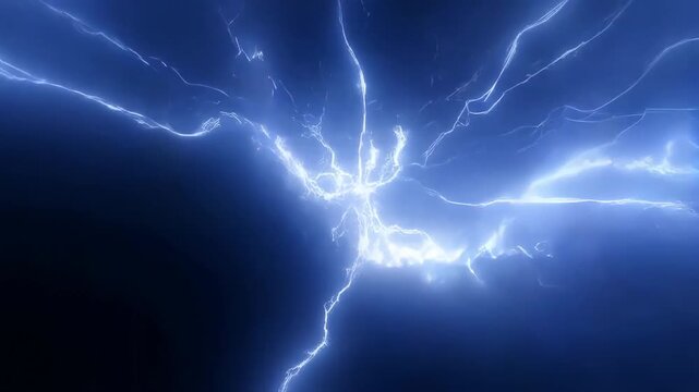 Dynamic lightning energy burst in dark sky captured over three sequential frames