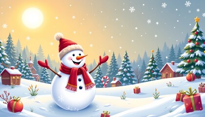 Fototapeta premium Joyful Snowman Amid Festive Winter
