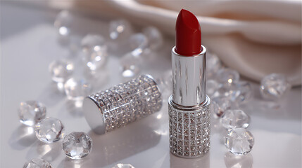 Luxury red lipstick with crystal case isolated