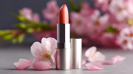 Lipstick among pink flowers illustration