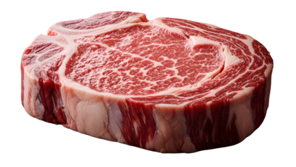 Fresh raw uncooked Ribeye steak cut with excellent marbling for commercial cooking isolated PNG with Transparent Background