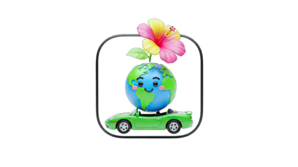 Earth Globe Driving a Car with Flower - Environmental Concept