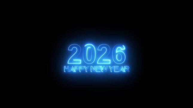 Dynamic scrolling progression timeline animation of 2026 Neon Happy new years on a 4k black background. Order number from the vertical past into the future era evolution time yearly....