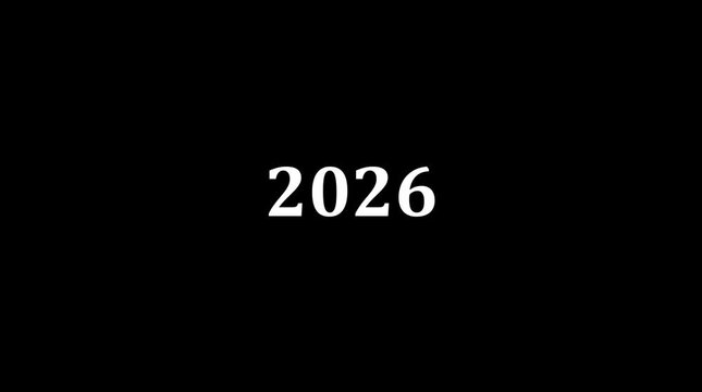 Dynamic scrolling progression animation of 2024 to 2026 Happy new years on a black background. Order number from the vertical past into the future era evolution time yearly ...