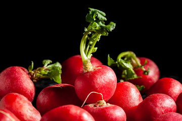 radish group on black background