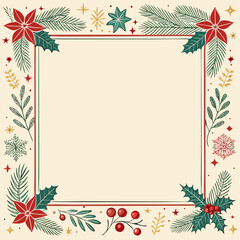 Obraz premium Holiday Festive Frame: A visually striking, ornate rectangular frame adorned with festive Christmas flora, including poinsettias, berries, and evergreen foliage.