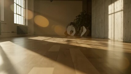 Sunlit empty room with large windows