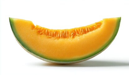 Vibrant Orange Cantaloupe Slice with Seeds, Fresh and Juicy, Studio Shot on White.